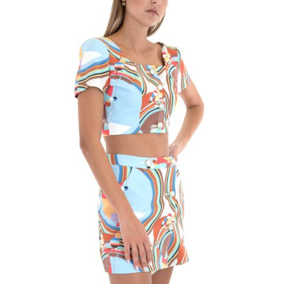 NWT Stefania Vaidani 60s Front Button Crop Top and Matching Button Mini Skirt SM - Picture 3 of 16